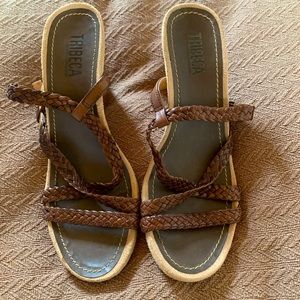 Tribeca brown braided leather heels